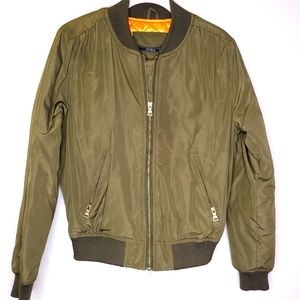 Zara Olive Bomber Jacket with Orange Lining